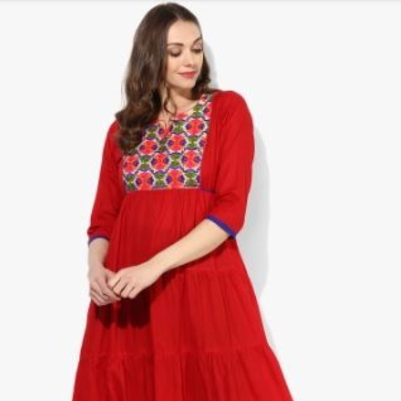 Dresses & Skirts - Red Maxi Dress with Embroidery